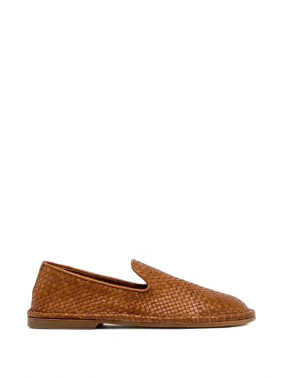 Buttero Ercole Woven Leather Loafers In Brown