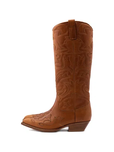 Buttero Flee Stitched-design Cowboy Boots In Brown