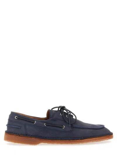 Buttero Leather Lace-up Boat Shoes In Blue