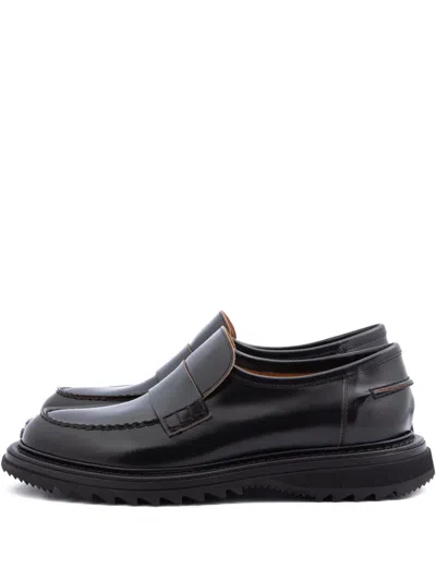 Buttero Lucca Topstitched Lug-sole Loafers In Black