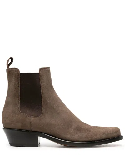 Buttero Square-toe Suede Boots In Brown