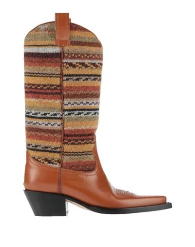 Buttero Woman Boot Tan Size 7 Textile Fibers, Leather In Brown