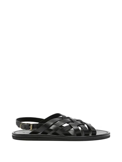 Buttero Woven-effect Leather Sandals In Black