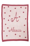 Butterscotch Blankees Polka Dot Personalized Small Stroller Blanket In Pale Pink/mulberry