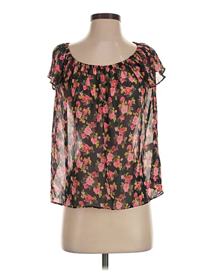 Pre-owned Buttons Short Sleeve Blouse In Black
