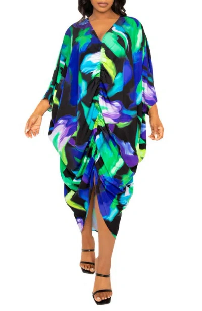 Buxom Couture Abstract Floral Center Ruched Dress In Multi