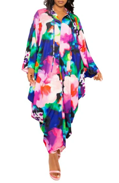 Buxom Couture Abstract Print Long Sleeve Caftan In Multi