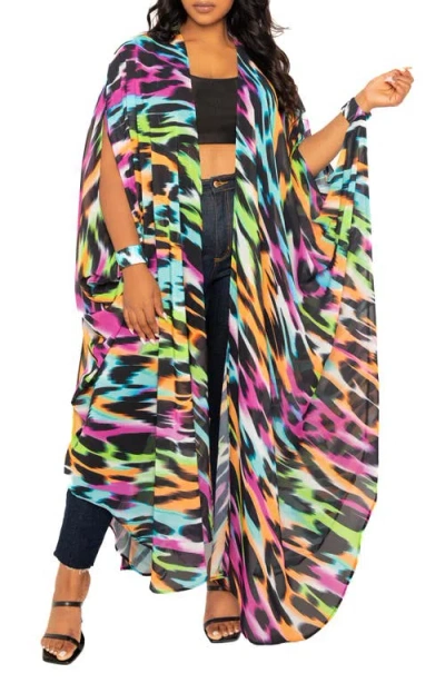 Buxom Couture Animal Print Chiffon Robe With Wrist Bands In Multi