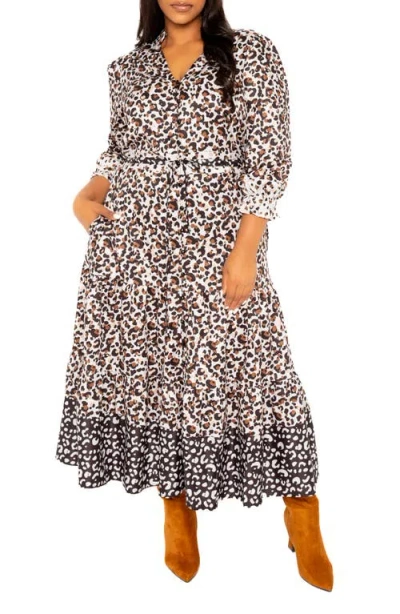 Buxom Couture Animal Print Shirtdress In Multi White/brown