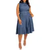 Buxom Couture Plus Size Sleeveless Denim Shirtdress With Contrasting Stitching In Denim Blue
