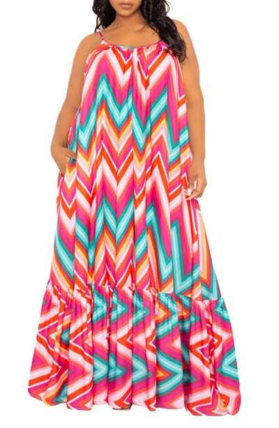 Buxom Couture Chevron Print Chiffon Maxi Dress In Pink Multi