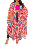 Buxom Couture Chevron Print Chiffon Robe With Wrist Bands In Pink Multi
