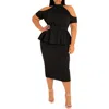 Buxom Couture Plus Size Cut-out Shoulder Peplum Midi Dress In Black