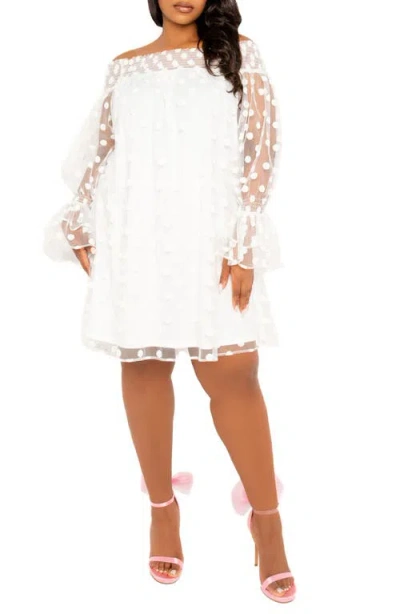 Buxom Couture Flock Dot Off The Shoulder Dress In Ivory