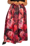 Buxom Couture Floral Print Scuba Knit & Organza Maxi Skirt In Black Multi