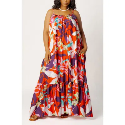 Buxom Couture Floral Print Voluminous Maxi Dress In Multi