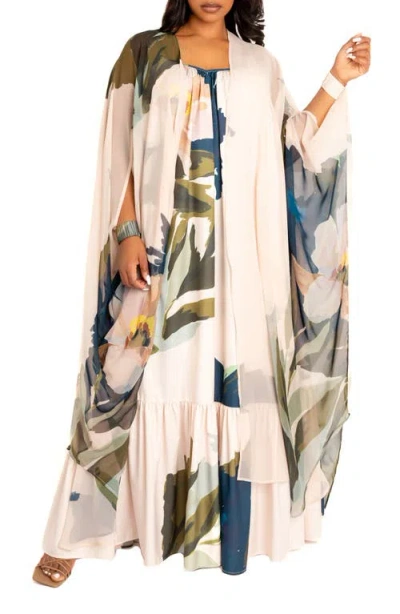Buxom Couture Floral Robe With Wristband In Neutral