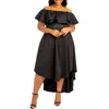 Buxom Couture Flounce Off The Shoulder High-low Dress In Black