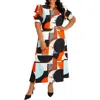 Buxom Couture Geometric Print Puff Sleeve Shirtdress In Multi