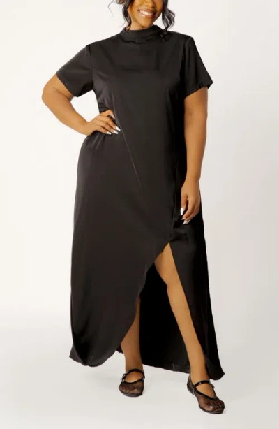 Buxom Couture High Neck Draped Maxi Dress In Black