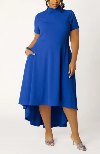 Buxom Couture High Neck High-low Midi Dress In Royal Blue