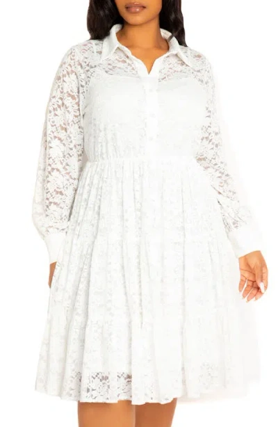 Buxom Couture Lace Long Sleeve Shirtdress In White