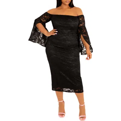 Buxom Couture Plus Size Off Shoulder Lace Midi Dress In Black