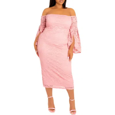 Buxom Couture Lace Off-the-shoulder Midi Dress In Mauve