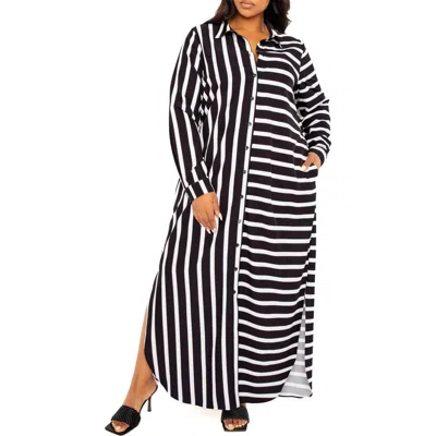 BUXOM COUTURE BUXOM COUTURE LONG SLEEVE BUTTON-UP MAXI SHIRTDRESS