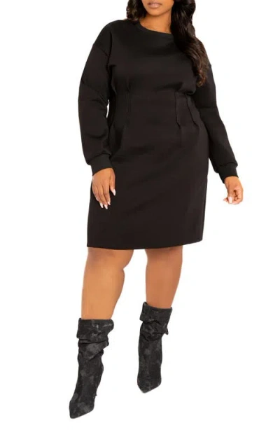 Buxom Couture Long Sleeve Jersey Sweatshirt Dress In Black
