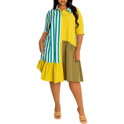 Buxom Couture Mixed Print Shirtdress In Multi