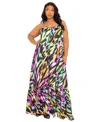 Buxom Couture Plus Size Animal Print Voluminous Maxi Dress In Multi