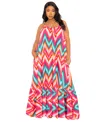 Buxom Couture Plus Size Chevron Voluminous Maxi Dress In Pink Multi