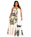 Buxom Couture Plus Size Floral Voluminous Maxi Dress In Beige Multi