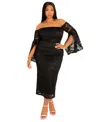 Buxom Couture Plus Size Off Shoulder Lace Midi Dress In Black