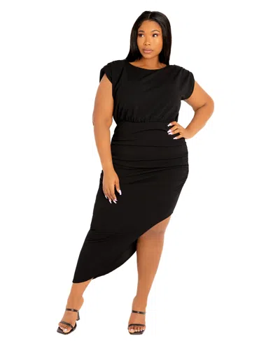 Buxom Couture Plus Size Sleeveless Asymmetrical Ruched Dress In Black