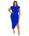 Buxom Couture Plus Size Sleeveless Asymmetrical Ruched Dress In Royal Blue