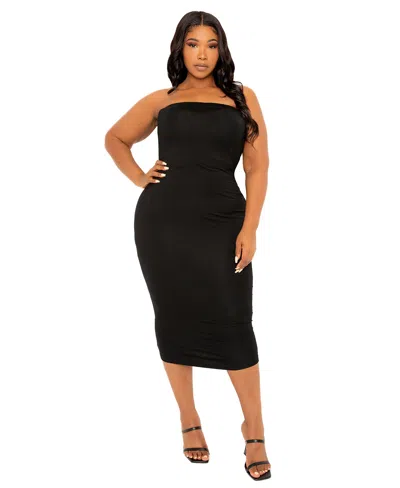 Buxom Couture Plus Size Tube Midi Dress In Black
