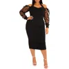 Buxom Couture Polka Dot Contrast Long Sleeve Sheath Dress In Black