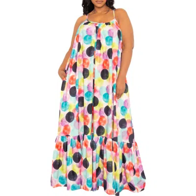 Buxom Couture Polka Dot Print Chiffon Maxi Dress In Violet Multi