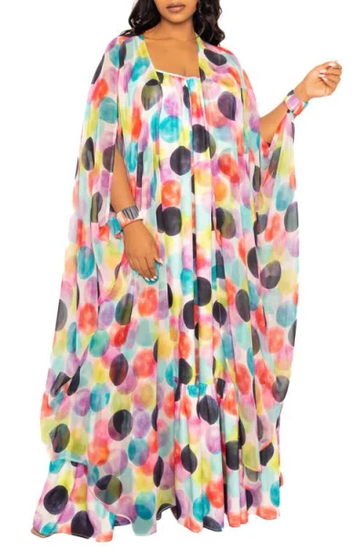 Buxom Couture Polka Dot Print Chiffon Robe With Wrist Bands In Multi