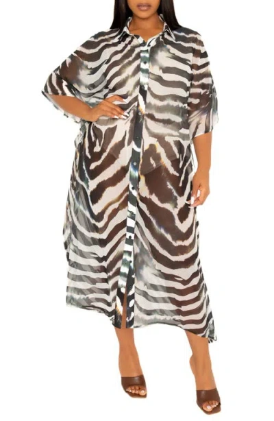 Buxom Couture Print Cover-up Shirtdress In Black