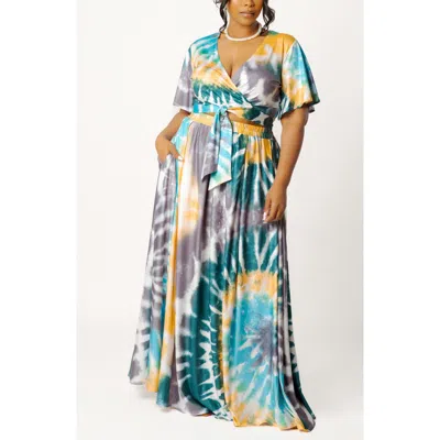 Buxom Couture Print Tie Front Top & Maxi Skirt Set In Multi