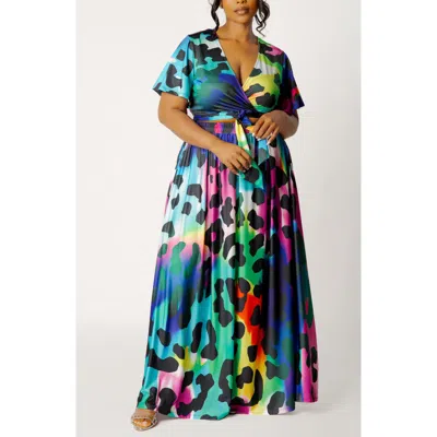 Buxom Couture Print Tie Front Top & Maxi Skirt Set In Animal Print