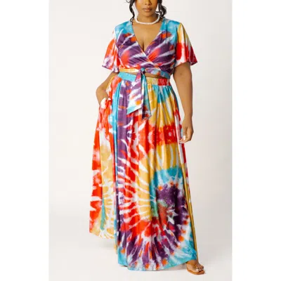 Buxom Couture Print Tie Front Top & Maxi Skirt Set In Multi