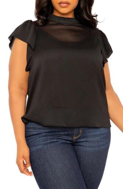 Buxom Couture Ruffle Sleeve Top In Black