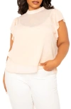 Buxom Couture Ruffle Sleeve Top In Blush