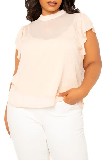 Buxom Couture Ruffle Sleeve Top In Blush