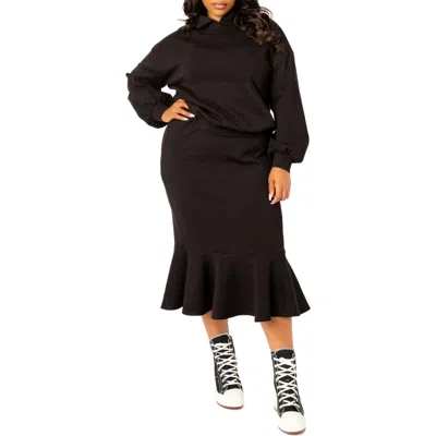 Buxom Couture Scuba Hoodie & Flounce Skirt Set In Black