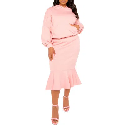 Buxom Couture Scuba Hoodie & Flounce Skirt Set In Peach